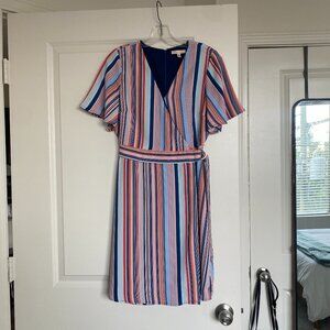 Skies Are Blue Multicolor Vertical Striped Wrap Dress
